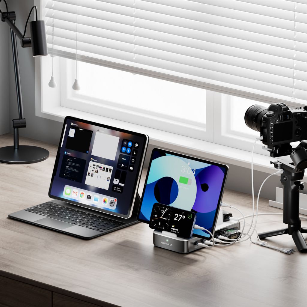 4smarts Team Laddstation 100 W – 5 USB-C + 1 USB-A med 6 kablar