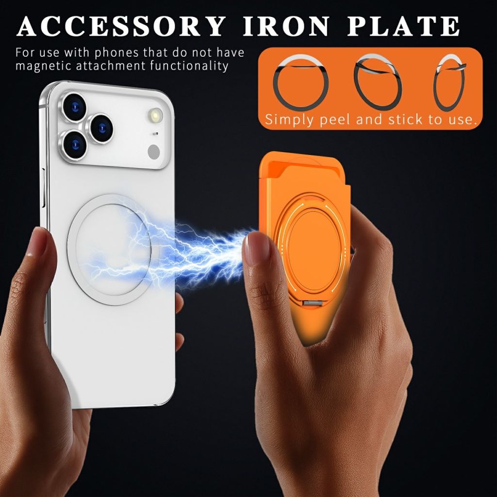 Magnetisk kortholder for mobiltelefon med ringstativ - oransje