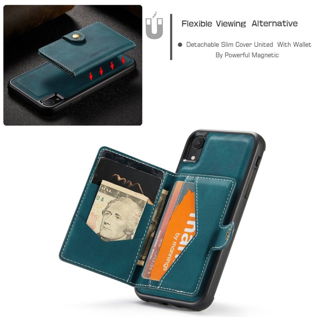 JEEHOOD Plånboksskal med avtagbart magnetiskt skal till iPhone XR – Grön