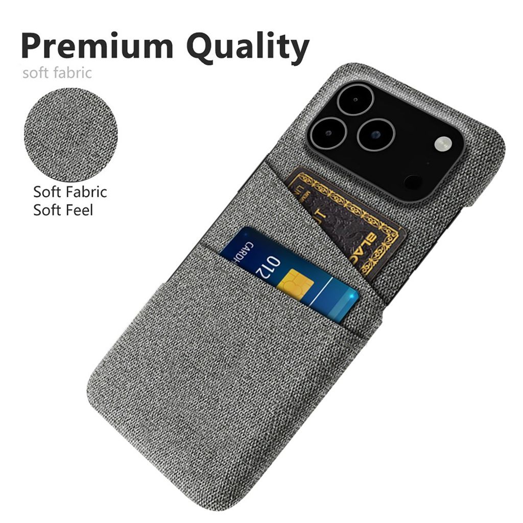 iPhone 17 Pro Max Skal i Textil med 2 Kortfack - Grå