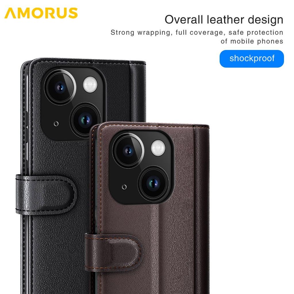 AMORUS iPhone 15 Wallet Cover Stand – Black