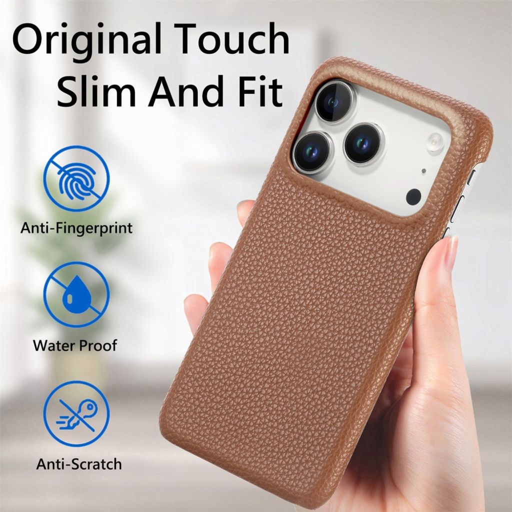 iPhone 17 Pro Max Deksel PU-lær Litchi-struktur - Brun