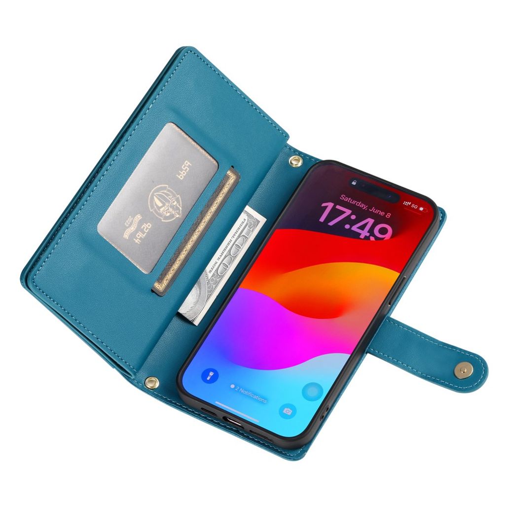 iPhone 17 Pro Lompakkokotelo Kantohihna - sininen