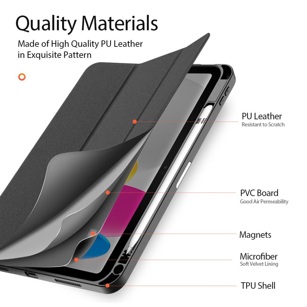 Dux Ducis iPad A16 11" 2025/10.9" 2024 Flip cover med holder til styluspen - Sort