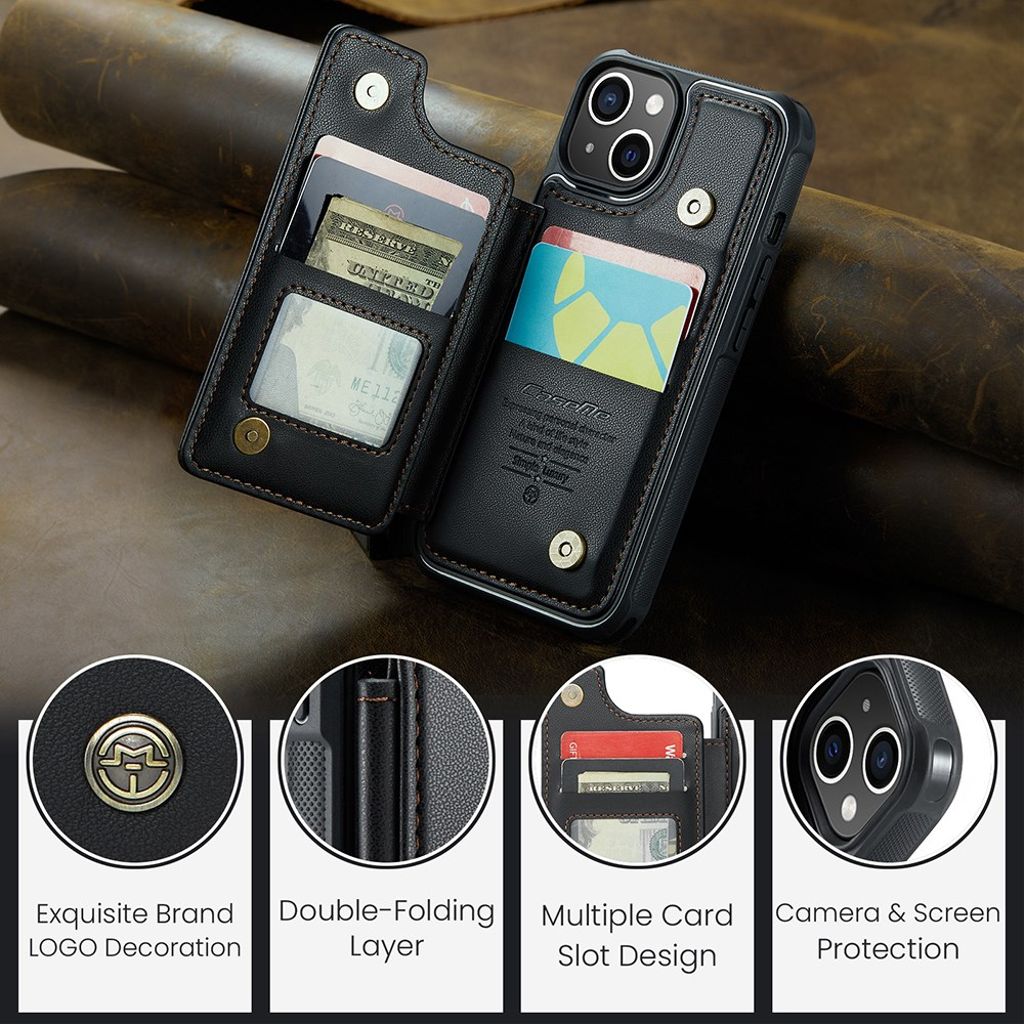 CASEME iPhone 15 C22 RFID-blokerende Pungcover – Sort