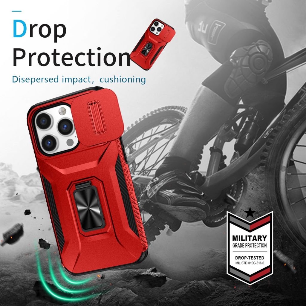 iPhone 14 Pro Cover med Stativ og Kamerabeskyttelse – Rød