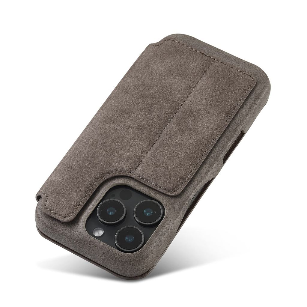 LC.IMEEKE Plånboksfodral Korthållare Stativ för iPhone 16 Pro Max – Brun