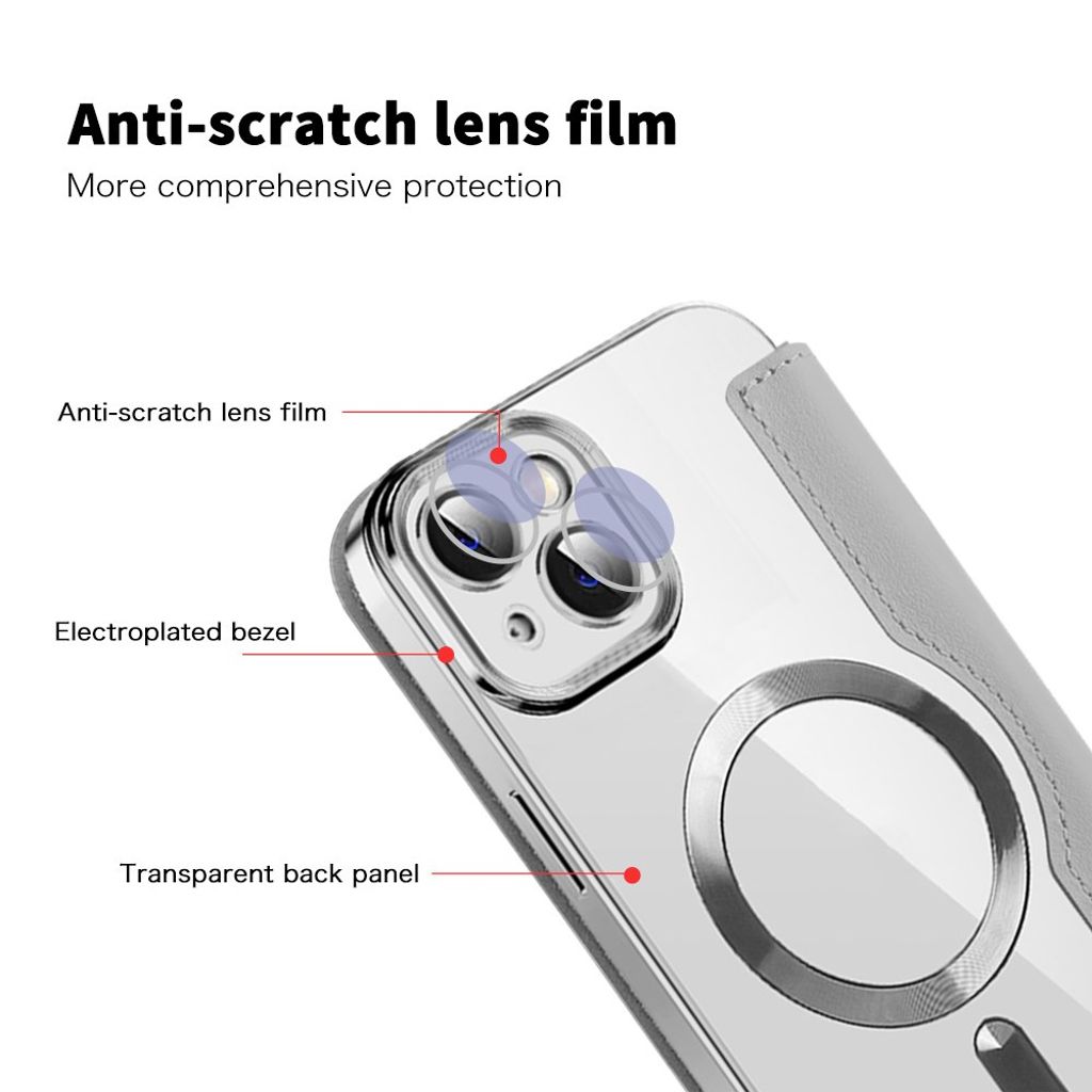 iPhone 14 Plus Plånboksfodral MagSafe RFID-blockerande – Silver