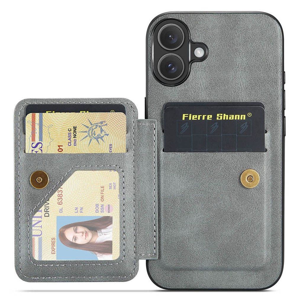 FIERRE SHANN iPhone 16 Case with Card slots - Grey