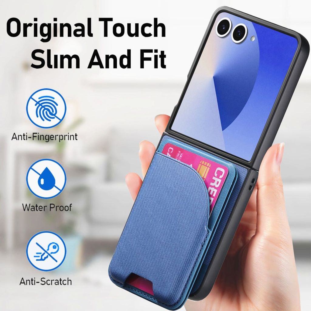 Magnetiskt skal med kickstand och denimtextur till Samsung Galaxy Z Flip7 5G – Blå