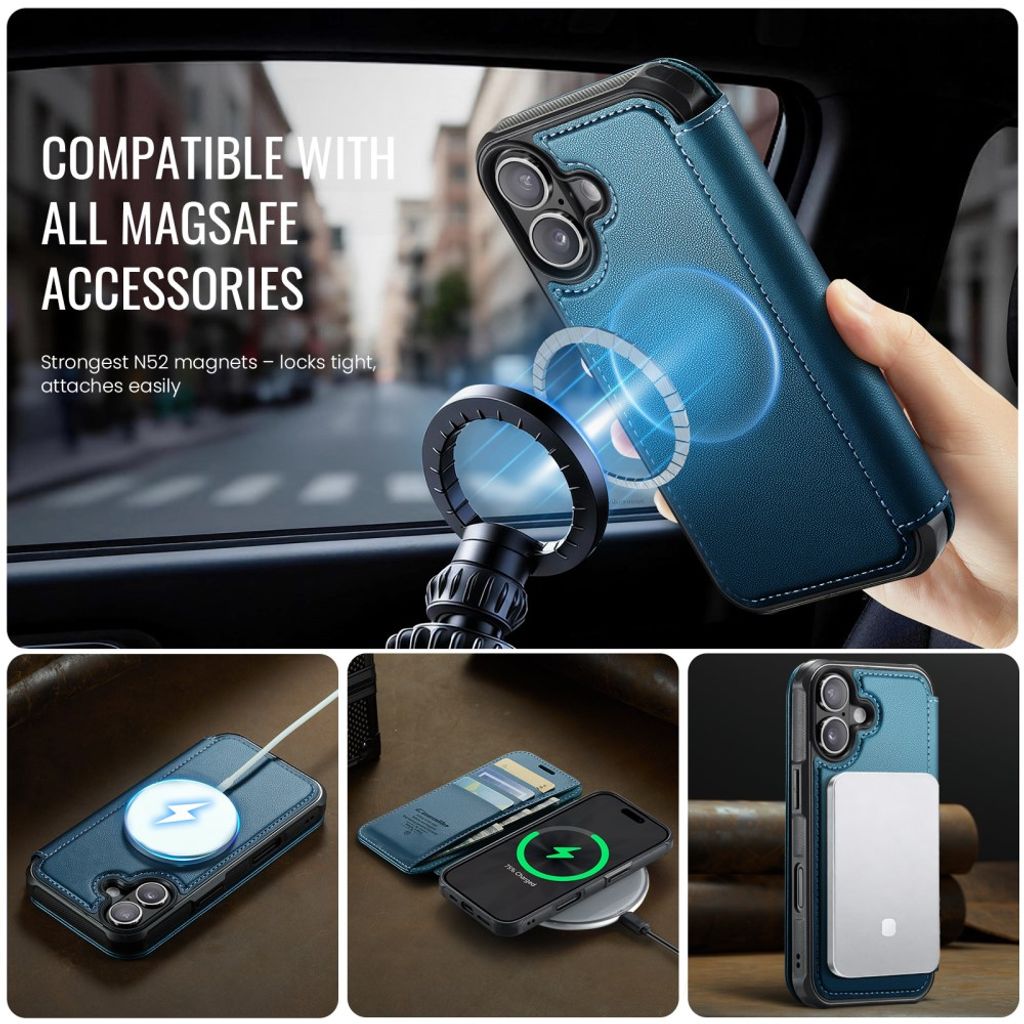 CASEME 053  iPhone 16 Plus Lompakkokotelo MagSafe RFID-estävä - Sininen