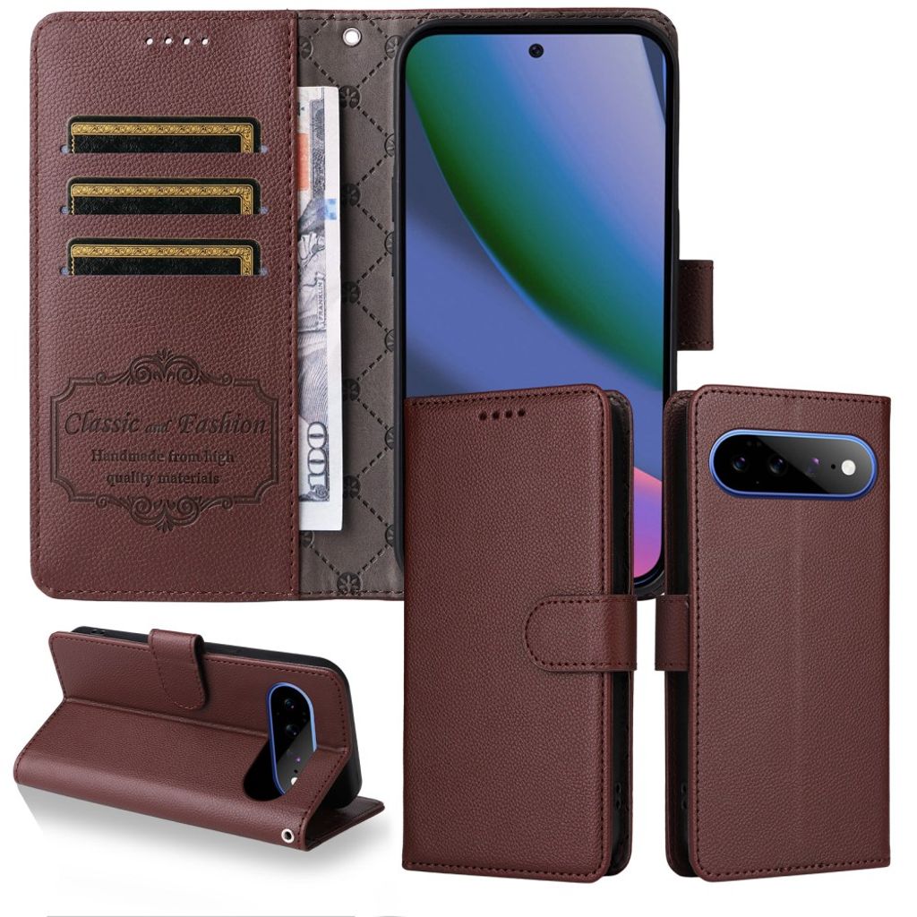 Google Pixel 11 Pro XL RFID-Blokkerende Lommeboketui 3 Kortspor PU-lær - Brun