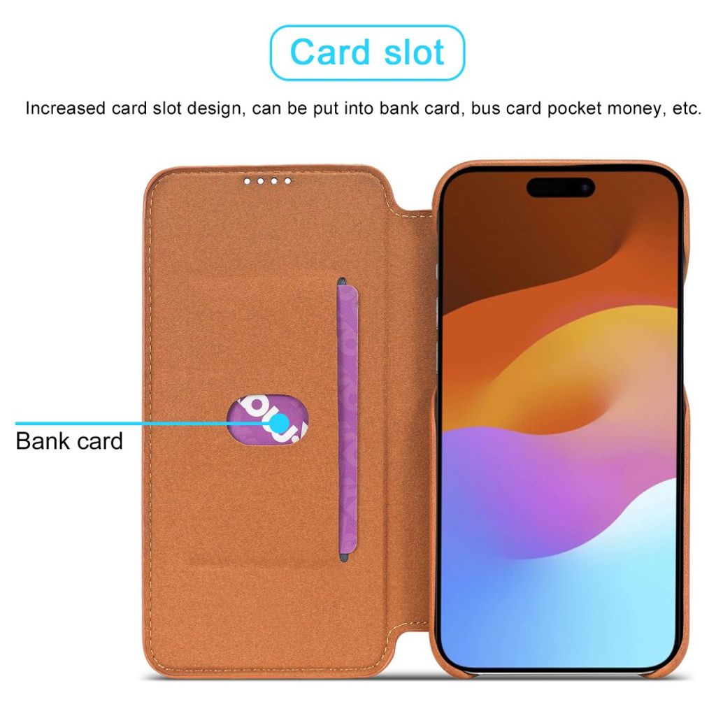 LC.IMEEKE iPhone 15 Plus Kotelo Jalusta - Ruskea