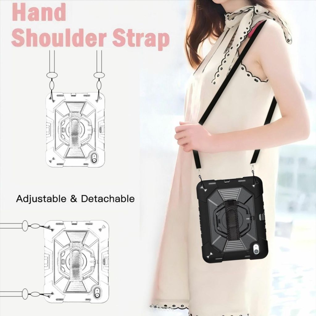 iPad A16 11" 2025/10.9" 2024 Cover med standfunktion / skulderrem / holder til styluspen - Sort