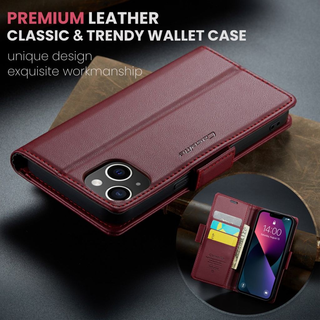 CASEME iPhone 15 Wallet Cover RFID Blocking 3 Card Slots - Red