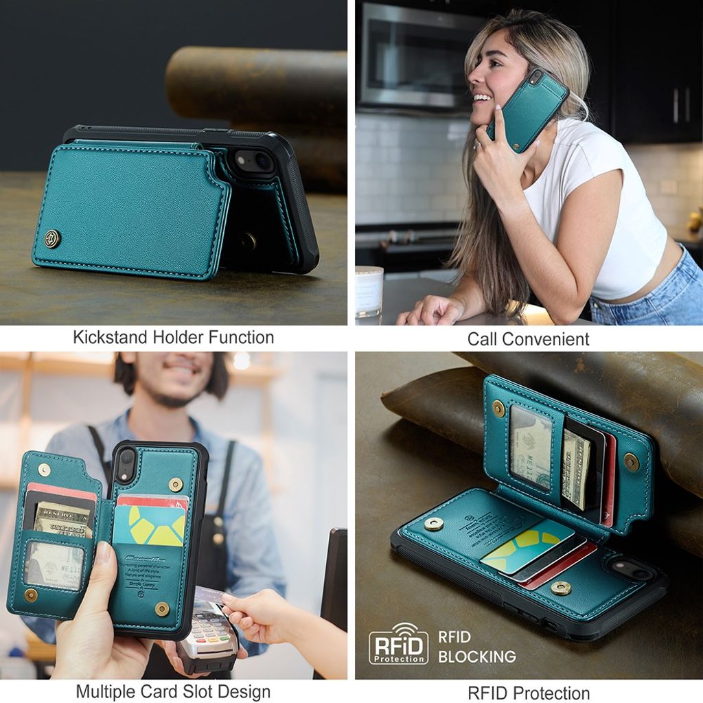 CASEME C22 Plånboksskal med RFID för iPhone XR – Grön
