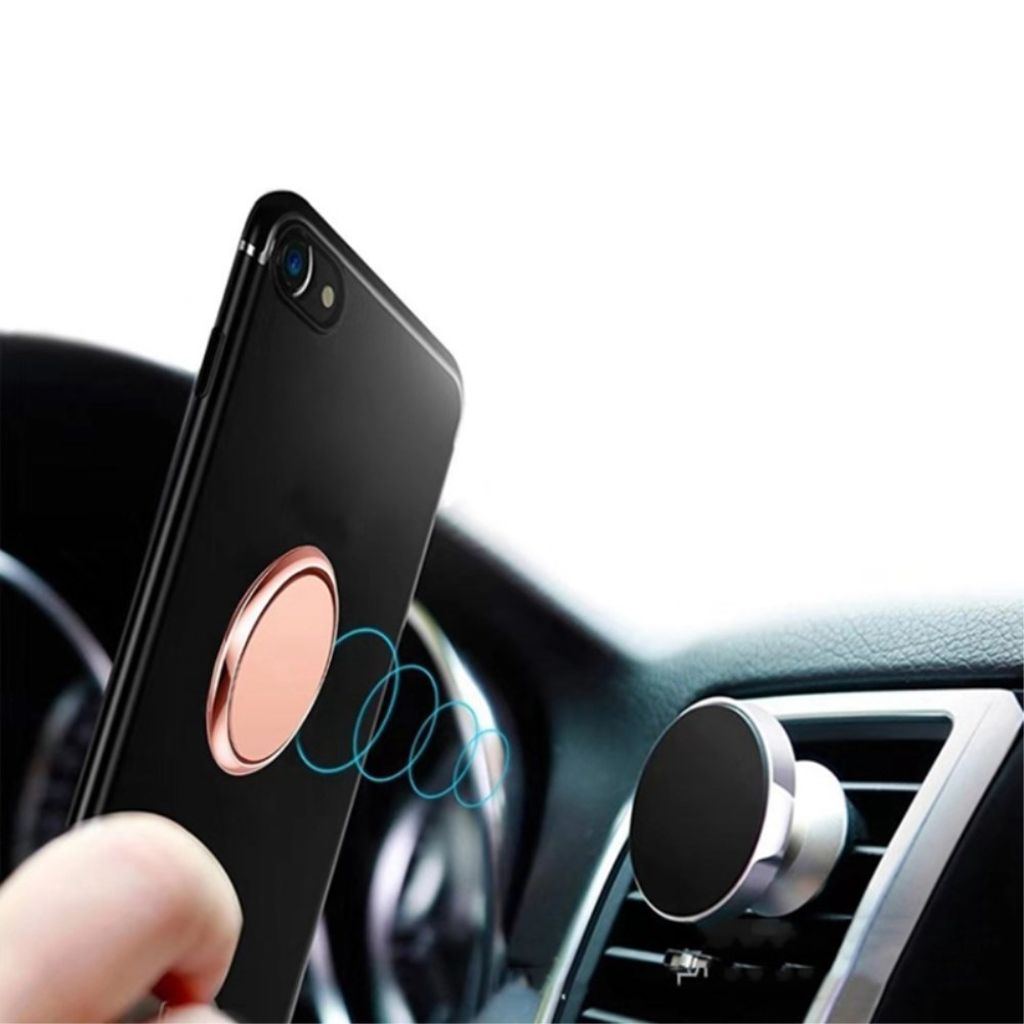 Magnetic ring holder for phone with kickstand – black