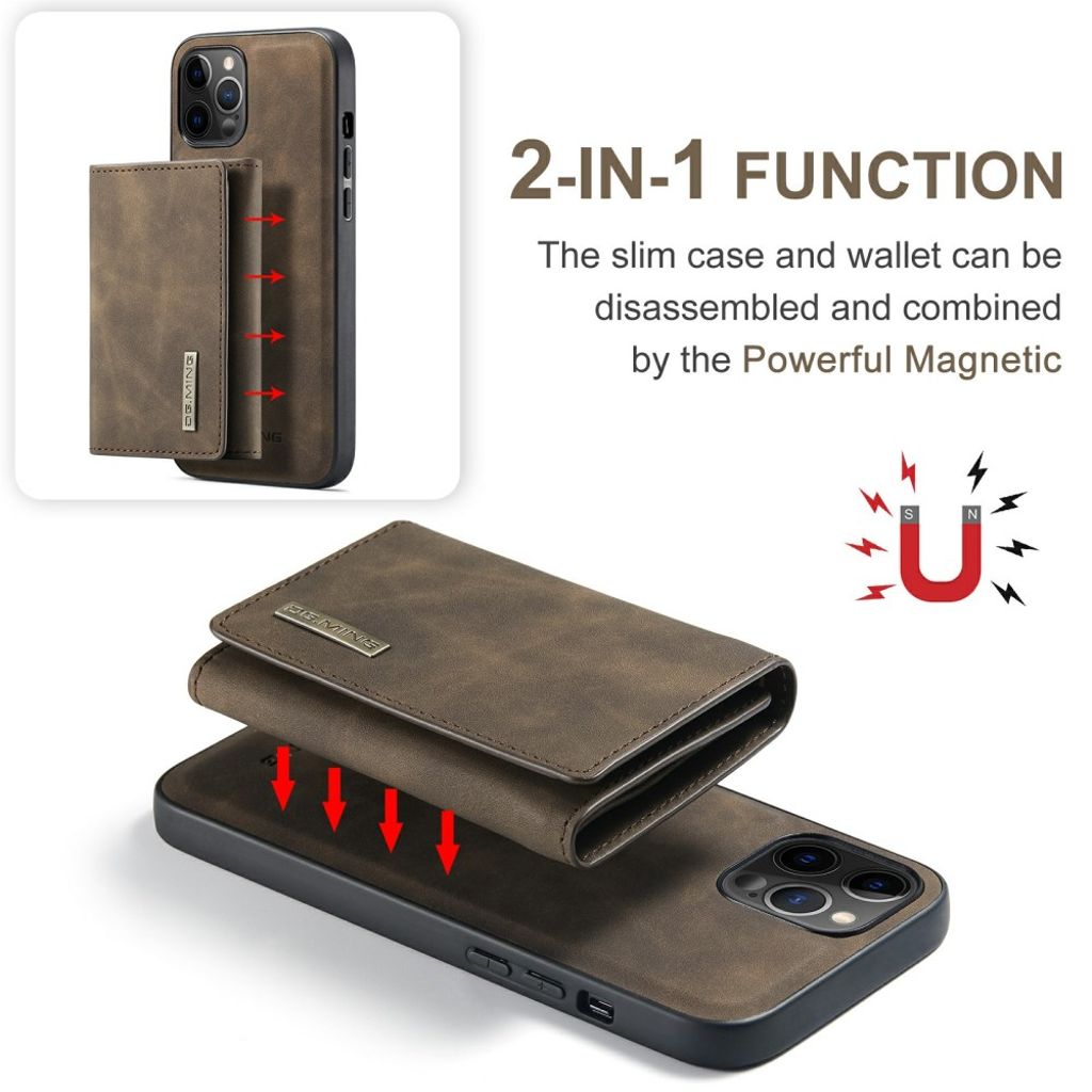 DG.MING iPhone 13 Mini Wallet Case with Kickstand – Coffee