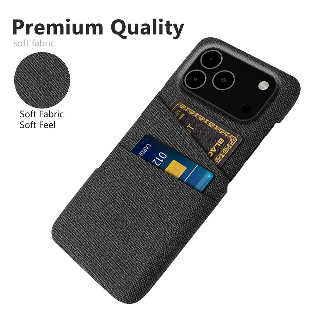 iPhone 17 Pro Max Skal i Textil med 2 Kortfack - Svart