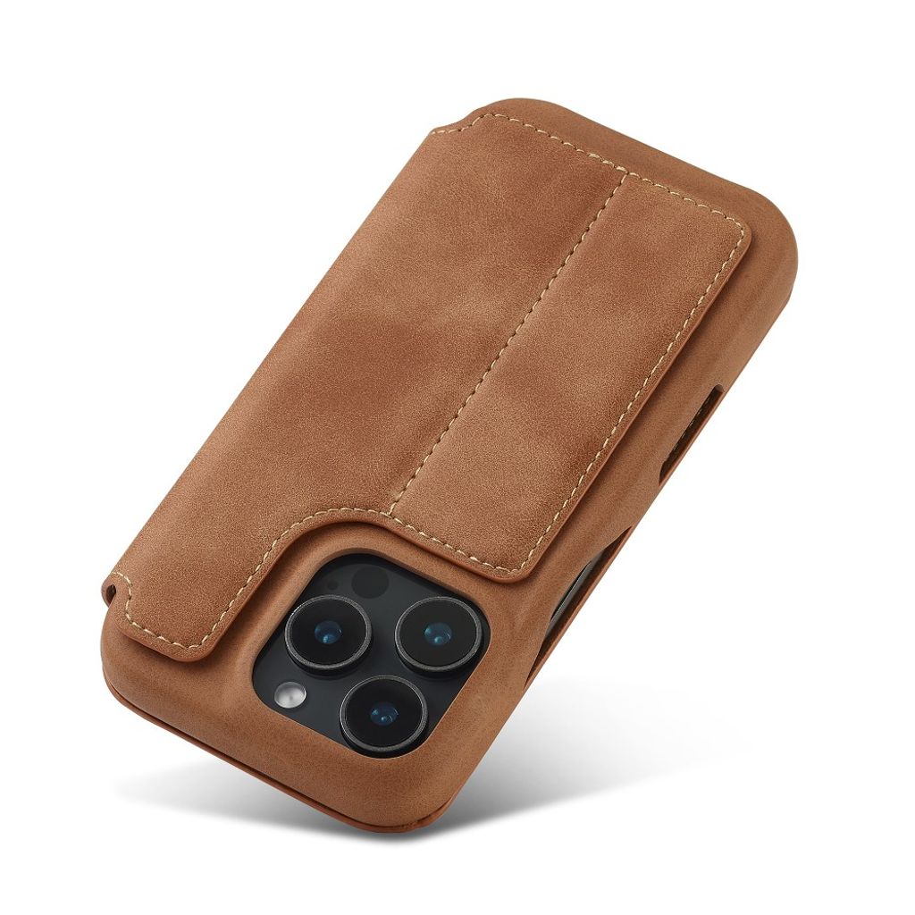 LC.IMEEKE Wallet Cover Card Holder Stand for iPhone 16 Pro Max – Brown
