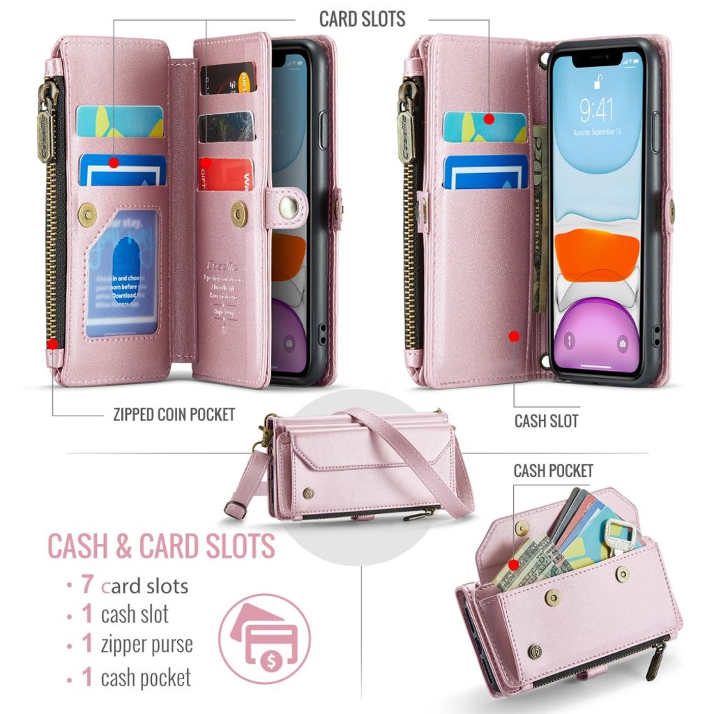CASEME iPhone 11 Kotelo 10 Korttipaikka - Vaaleanpunainen