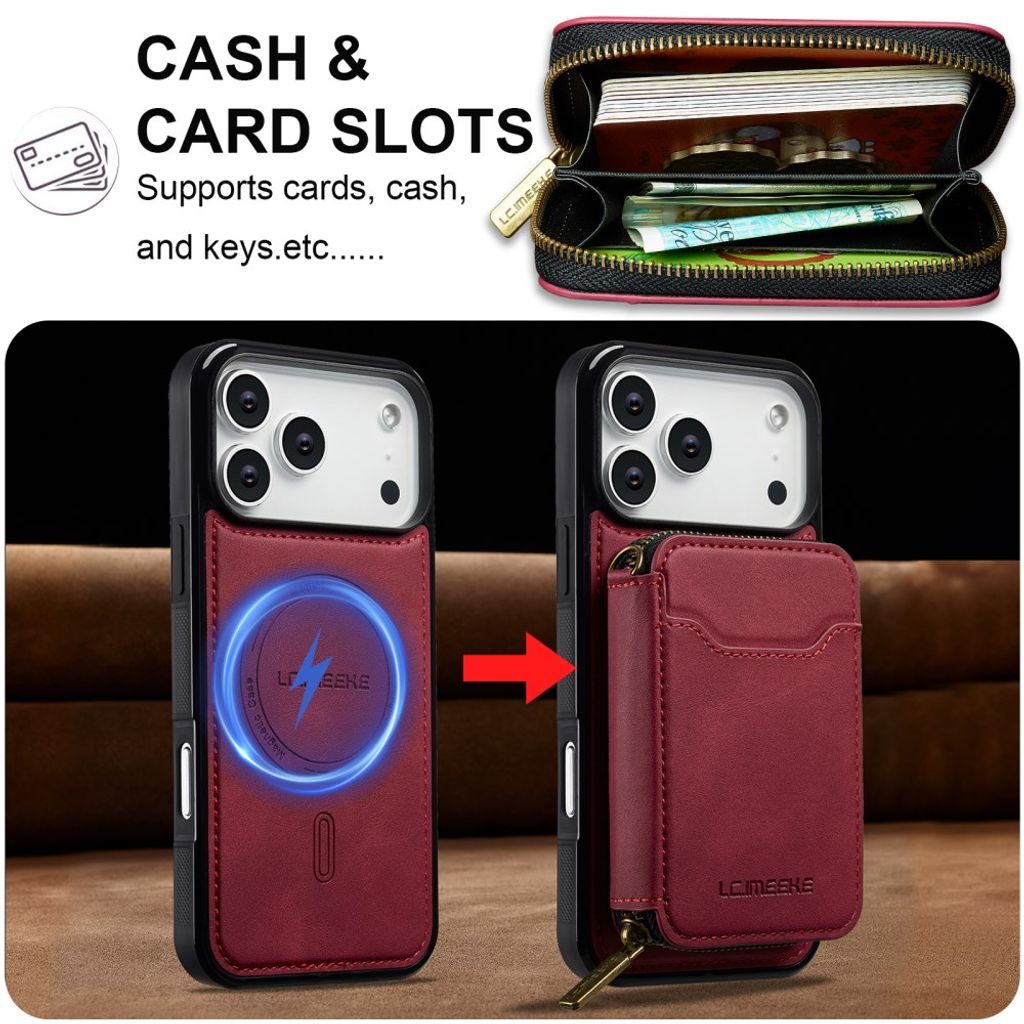 LC.IMEEKE iPhone 18 Pro Max/17 Pro Max MagSafe-kuori lompakolla - Punainen