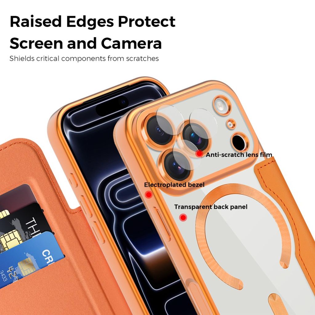 iPhone 17 Pro MagSafe RFID-blokerende Pungetui Pu Læder - Orange