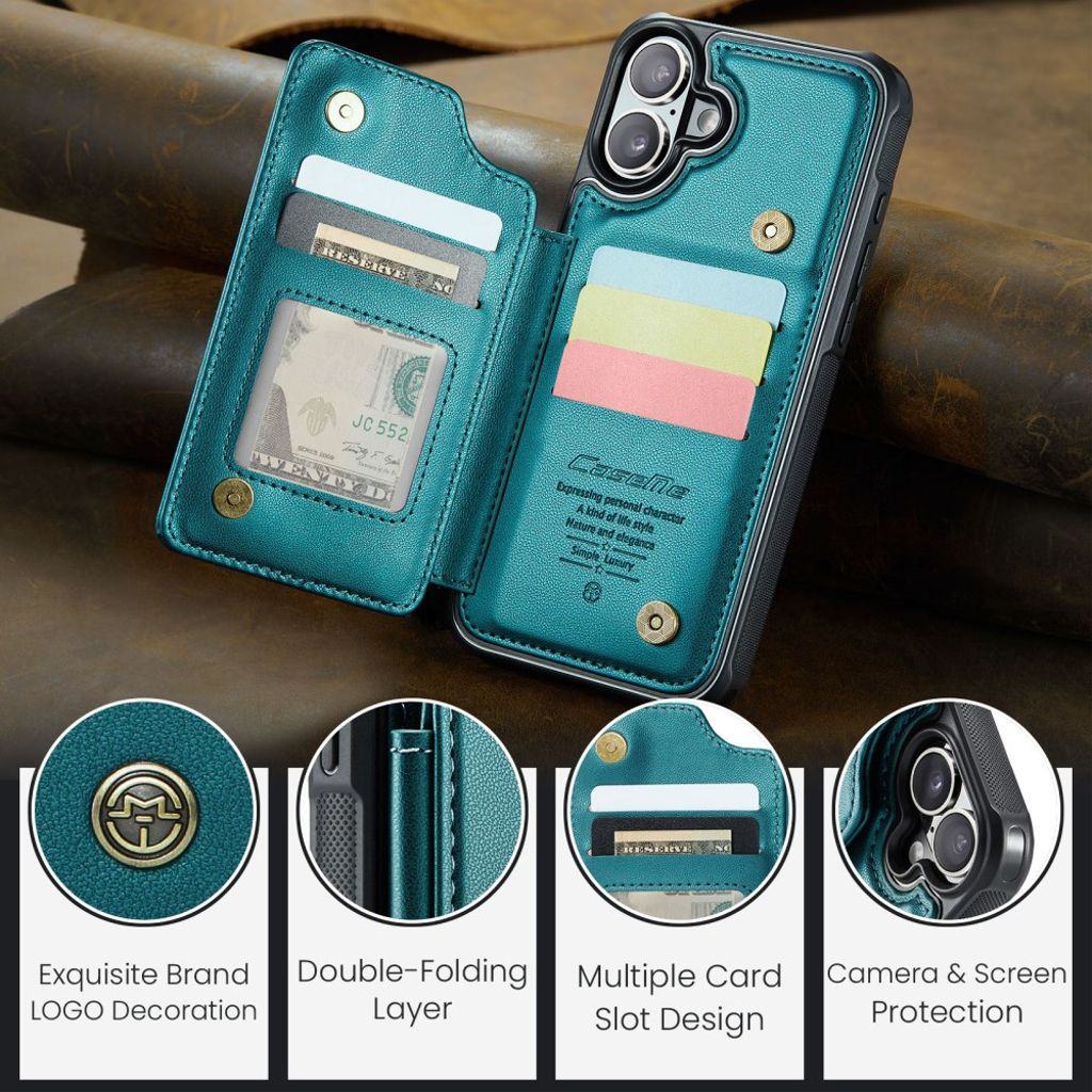 CASEME iPhone 16 Case with 5 Card slots - Green