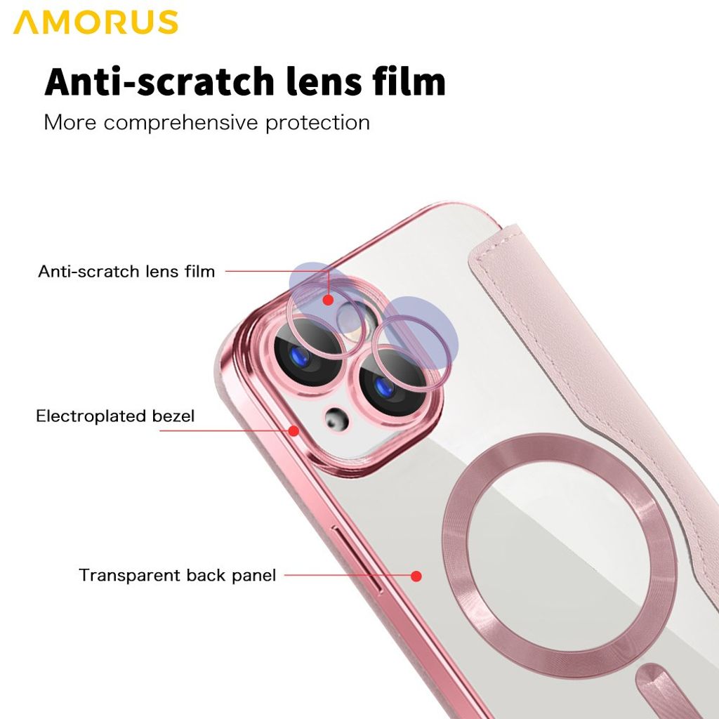 AMORUS iPhone 15 Plus Kotelo MagSafe - Vaaleanpunainen