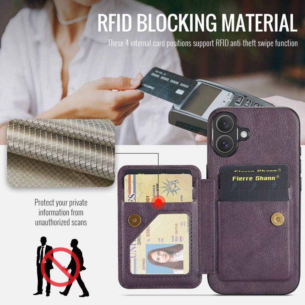 FIERRE SHANN iPhone 16 Case with Card slots - Purple