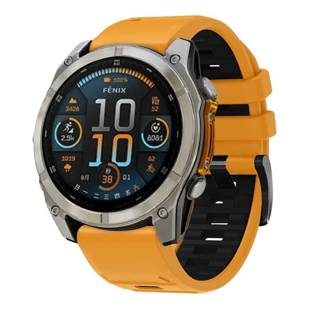 Garmin Fenix 8/Fenix E/Quatix 7 Pro osv. Klokkereim Silikon – Oransje/Svart