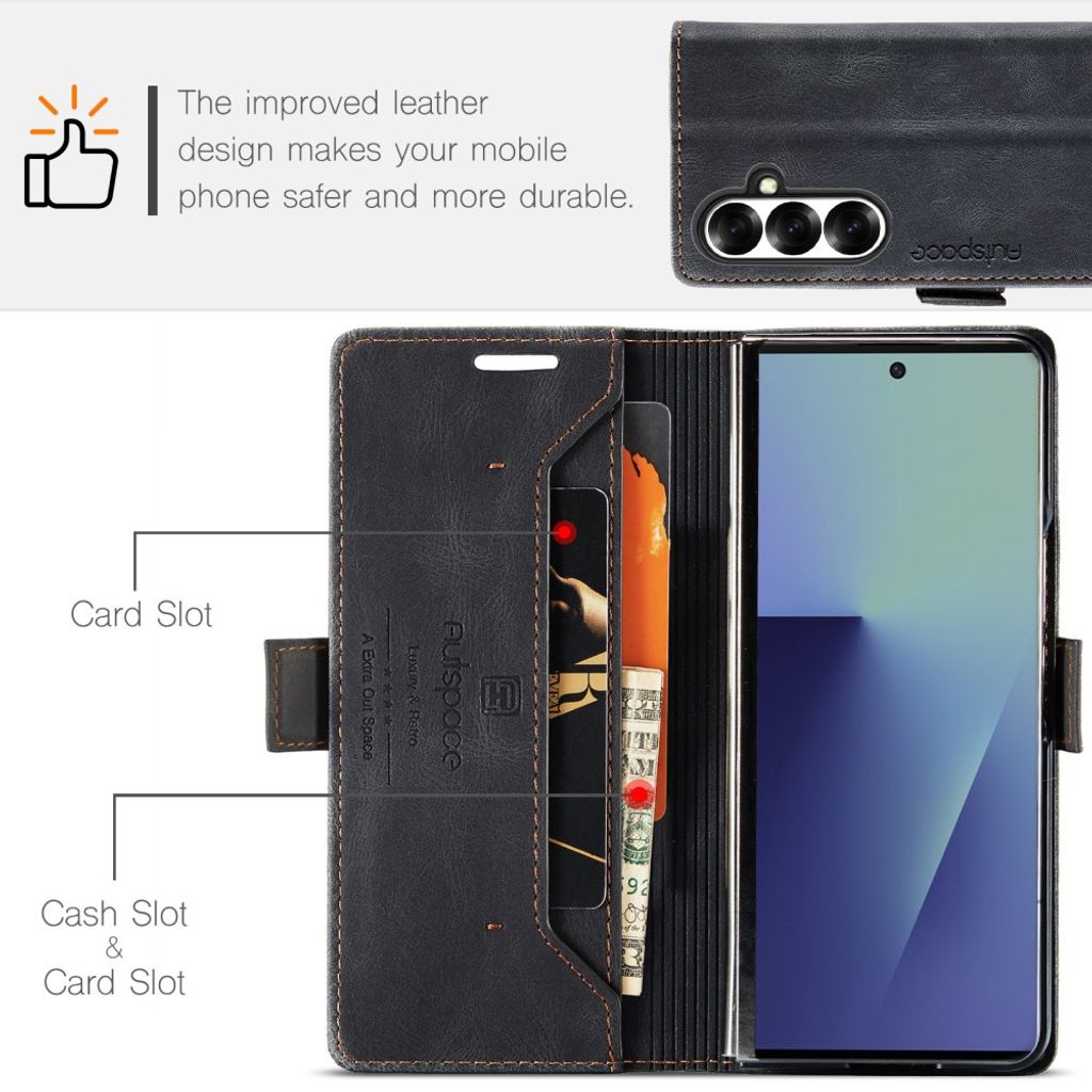 AUTSPACE Samsung Galaxy Z Fold8 Ultra Flip Cover med RFID blokering - Sort
