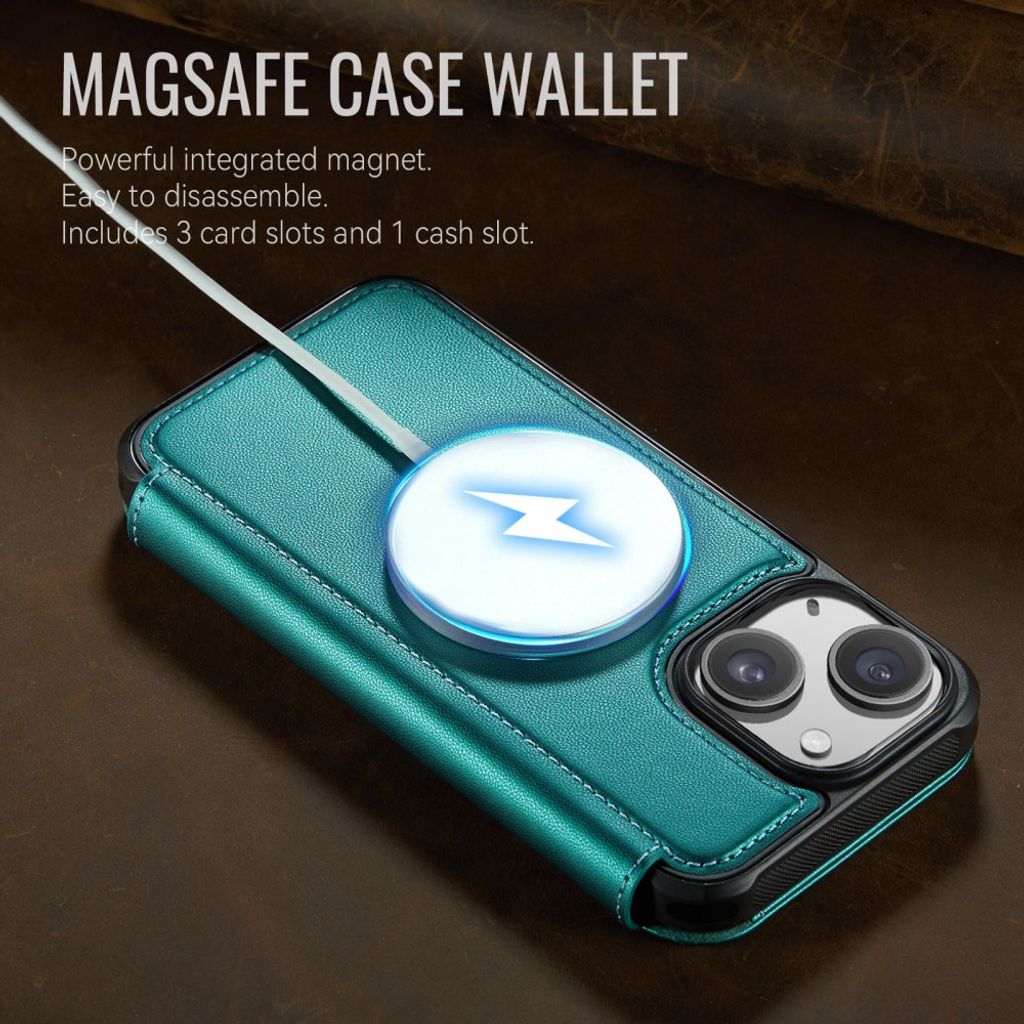 CASEME 053 iPhone 12/12 Pro Lompakkokotelo MagSafe RFID-estävä - Turkoosi