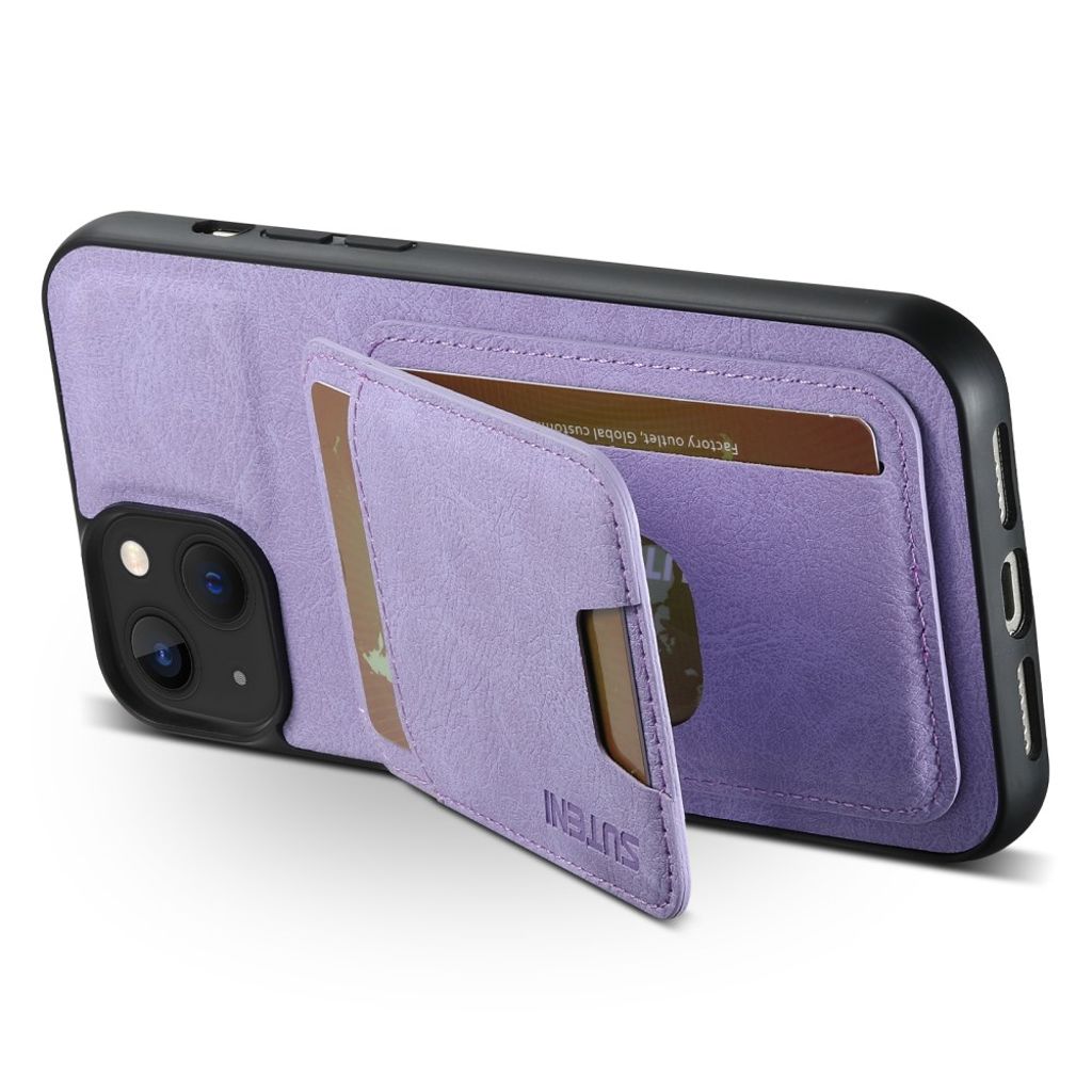 SUTENI iPhone 14 Cover Kortholder PU Læder – Lilla