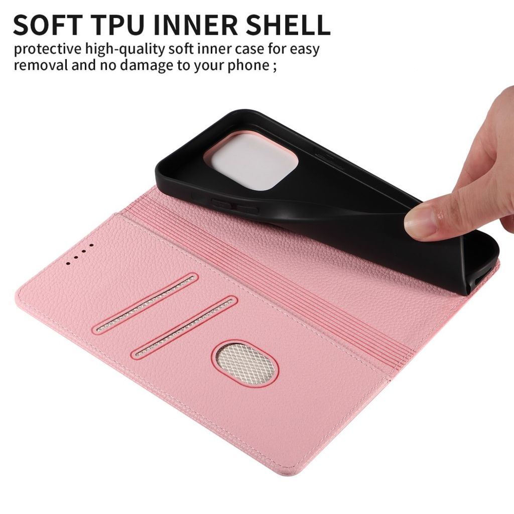 Apple iPhone 14 Pro Wallet Cover RFID Blocking Card Holder - Pink
