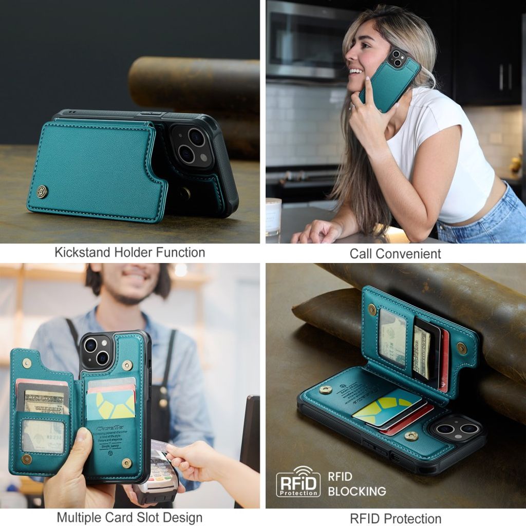 CASEME iPhone 15 Plus Kuori 5 Korttipaikka - Vihreä