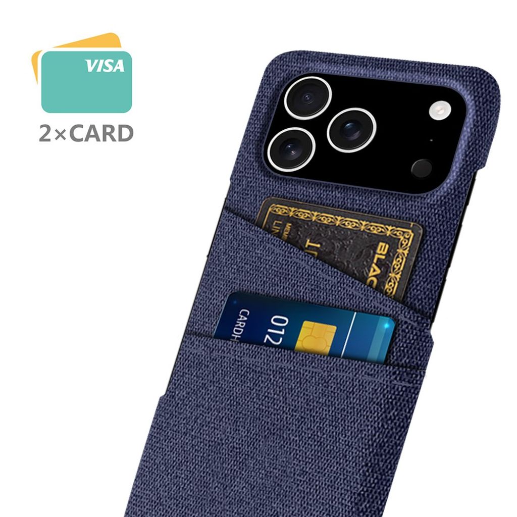 iPhone 17 Pro Kuori, Tekstiili, 2 Korttipaikka - sininen