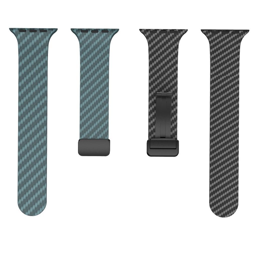 Apple Watch 49 / 46 / 44 / 42mm Klockarmband kolfibertextur - Turkos/Svart
