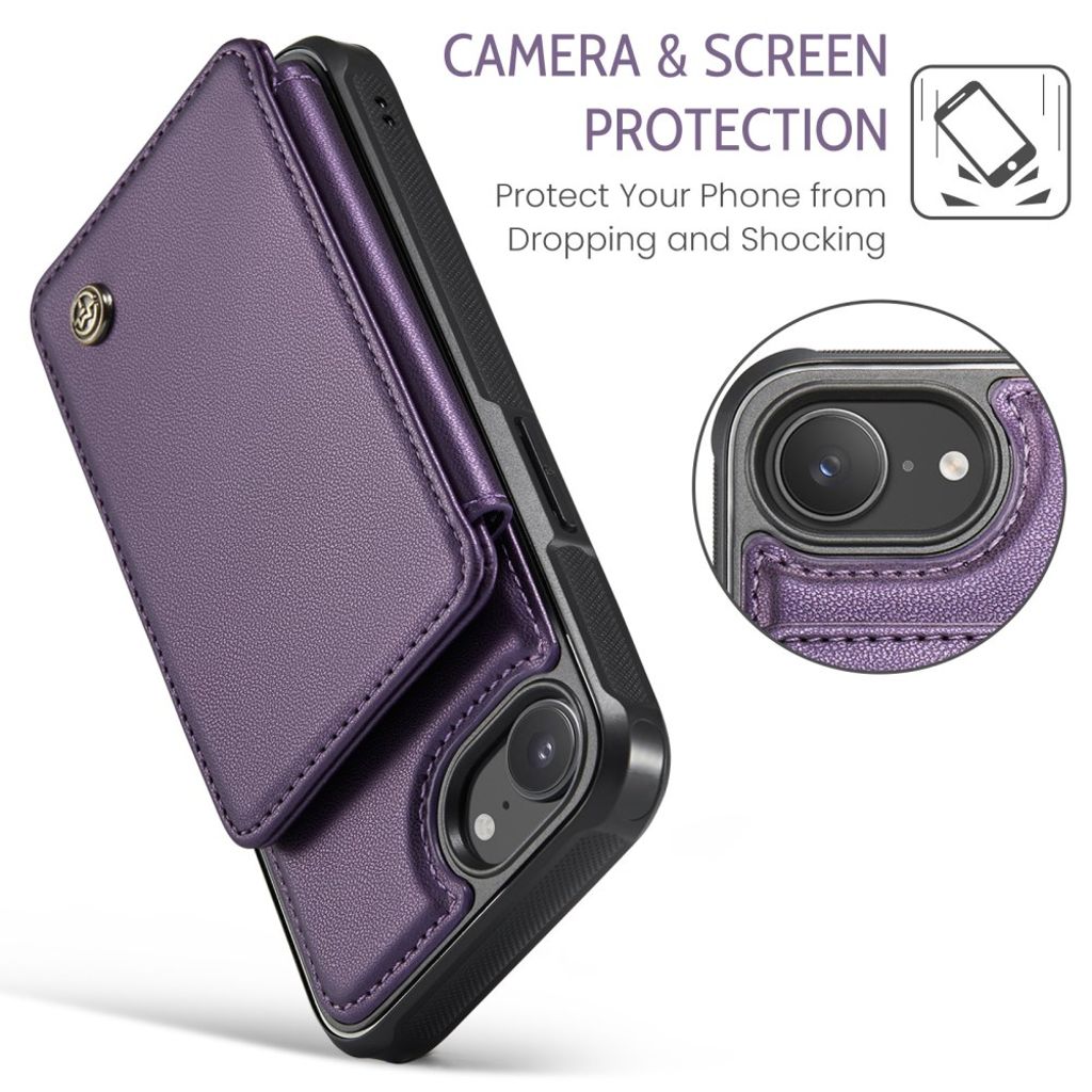 CASEME C22 Wallet Case with RFID Blocking for iPhone 16e – Purple