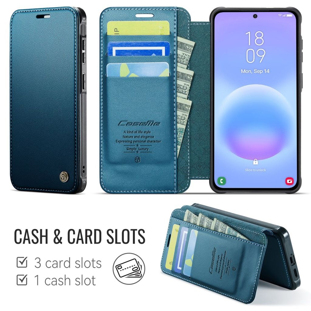 CASEME 053 Samsung Galaxy A17/A16/A26 Lompakkokotelo MagSafe RFID-estävä - Sininen