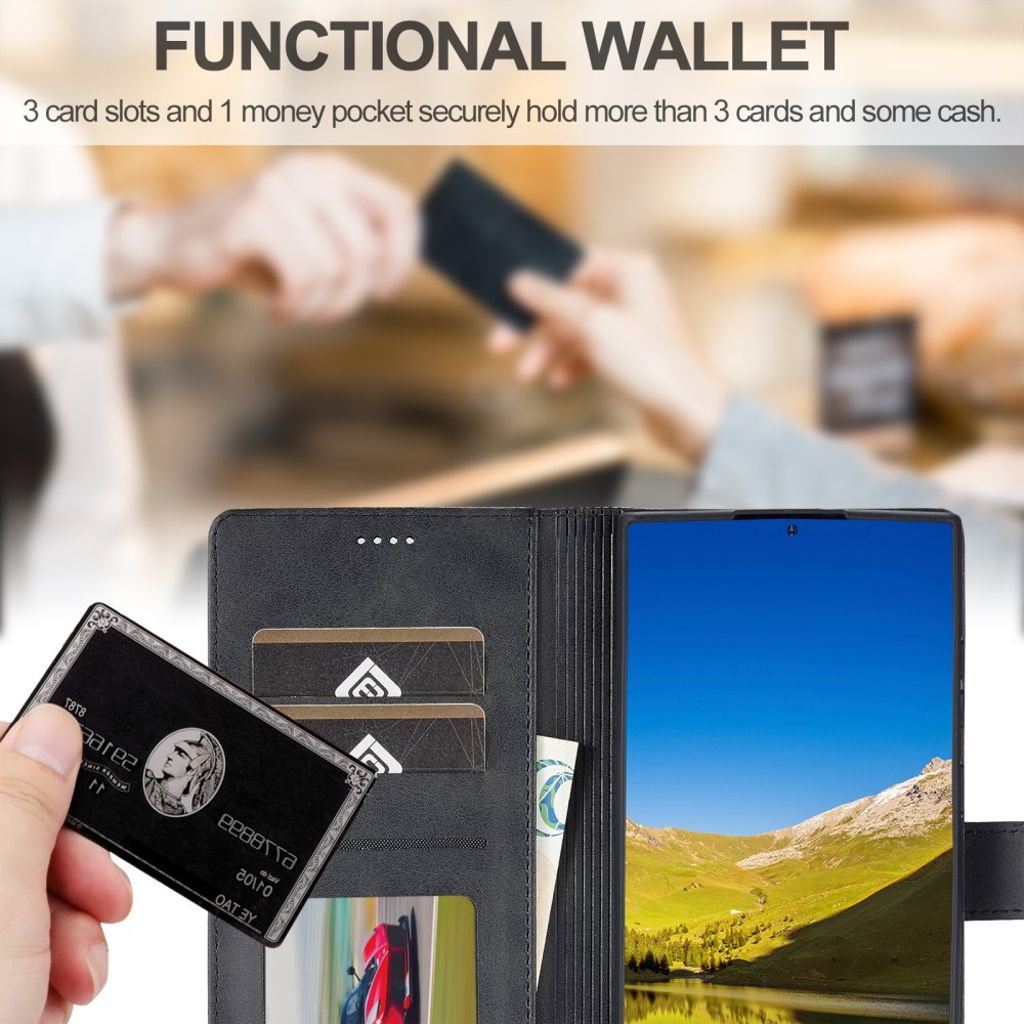 LC.IMEEKE Samsung Galaxy S26 Ultra Lommeboketui i PU-lær - Svart