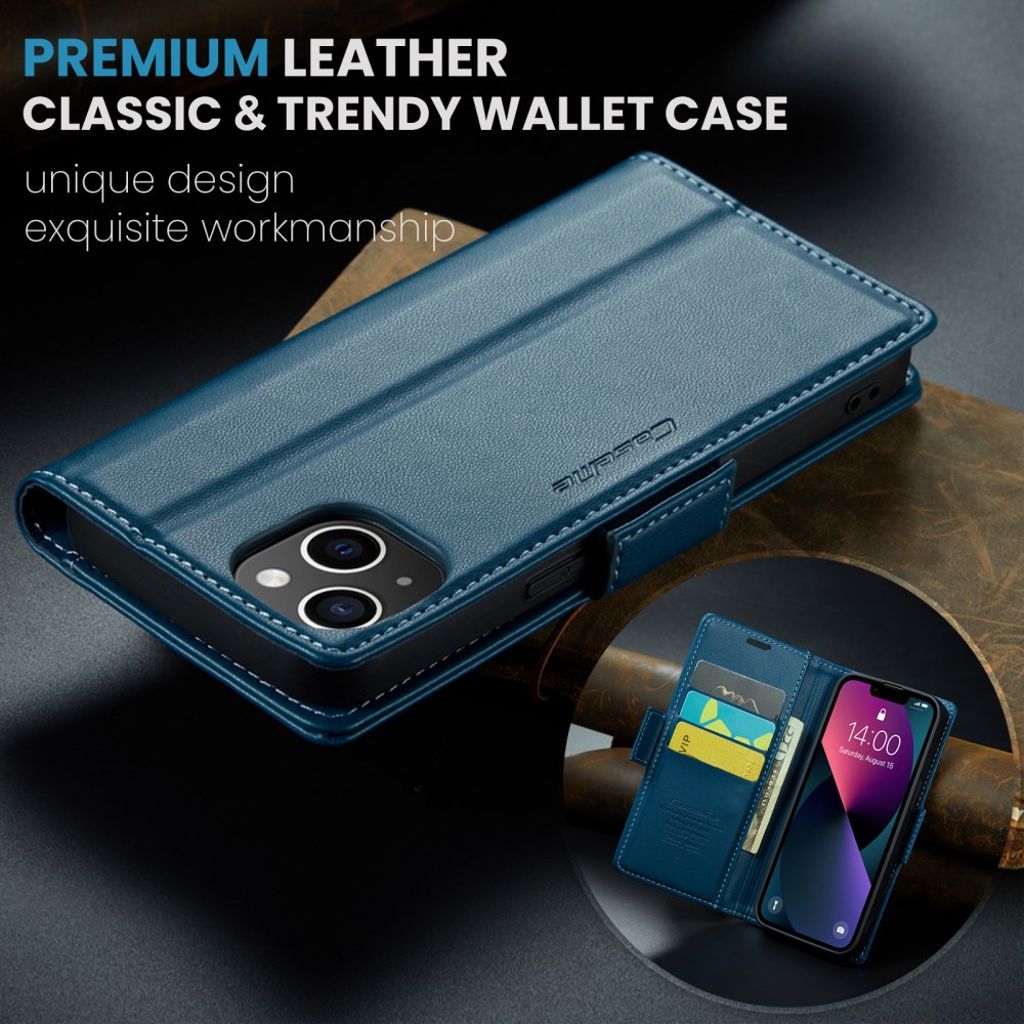 CASEME iPhone 15 Wallet Cover RFID Blocking 3 Card Slots - Blue