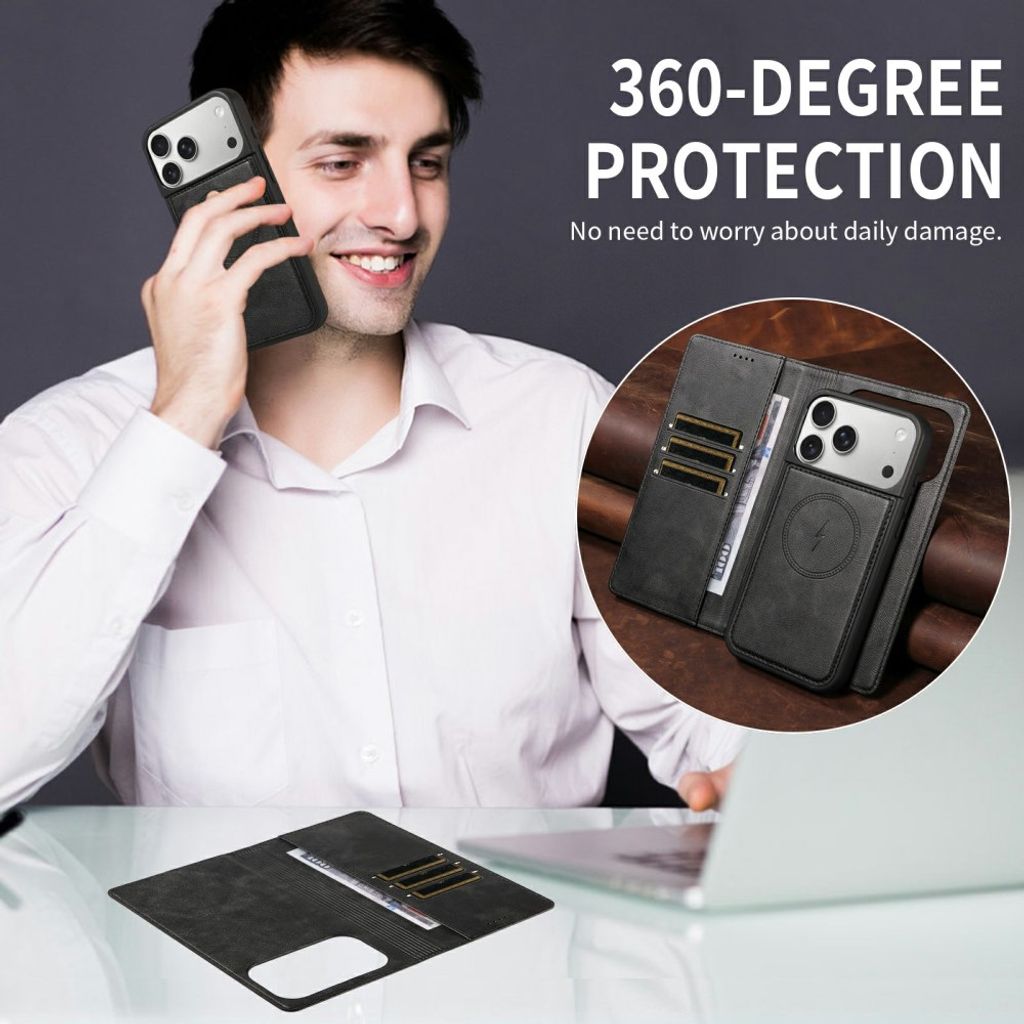 iPhone 18 Pro Max/17 Pro Max Irrotettava MagSafe-lompakkokotelo - Musta