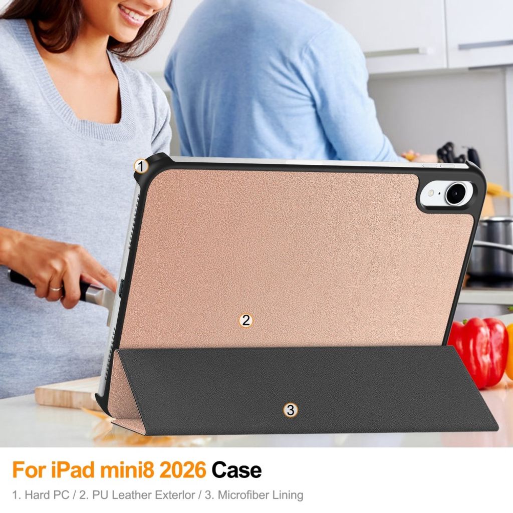iPad Mini (2026) Tri-fold kotelo PU-nahkaa - Ruusukulta