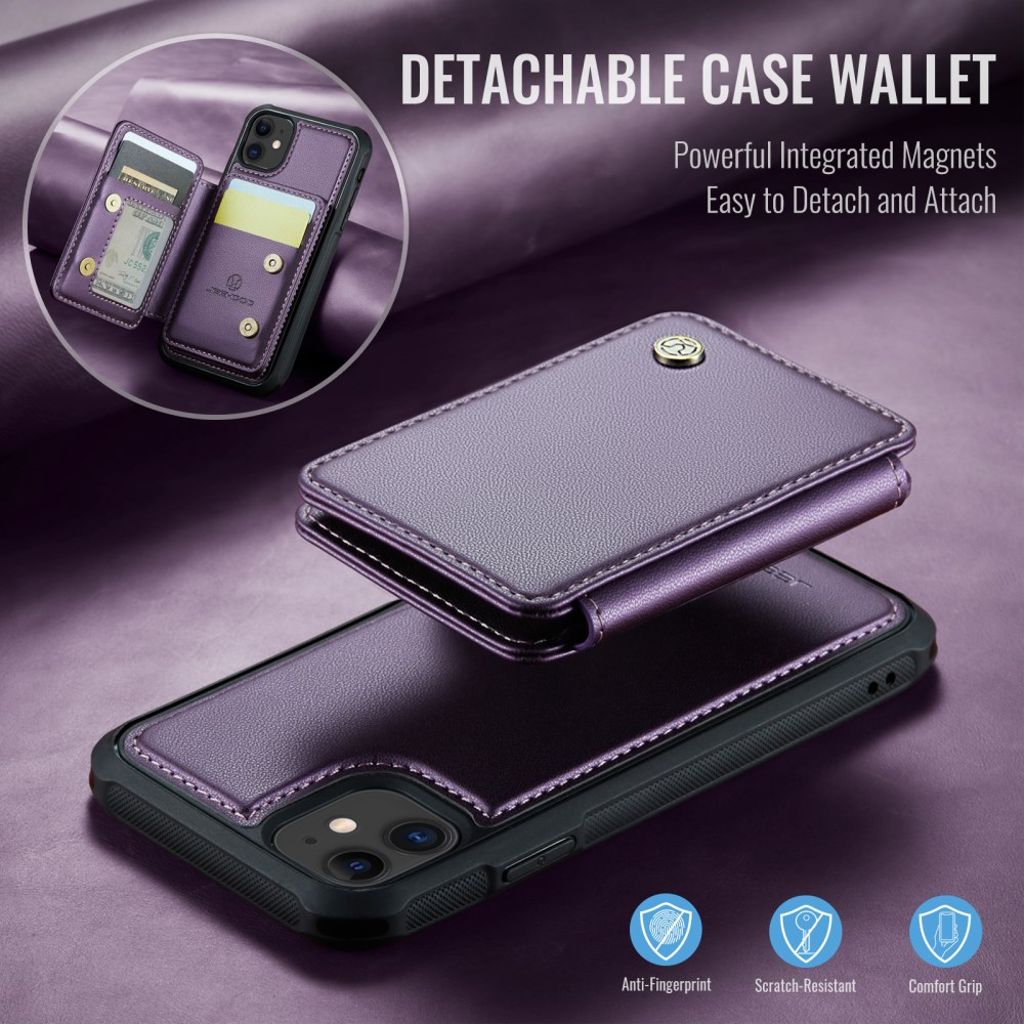 Jeehood iPhone 11 Skal med Avtagbar Magnetisk Kortväska – Lila