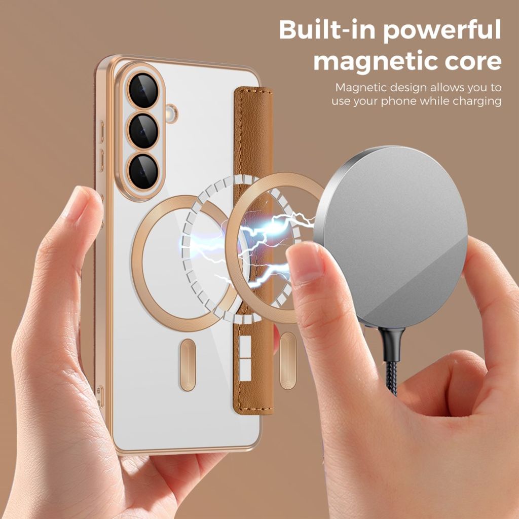 Samsung Galaxy S26 Plus MagSafe Lommeboketui RFID-blokkerende Kortholder - Brun