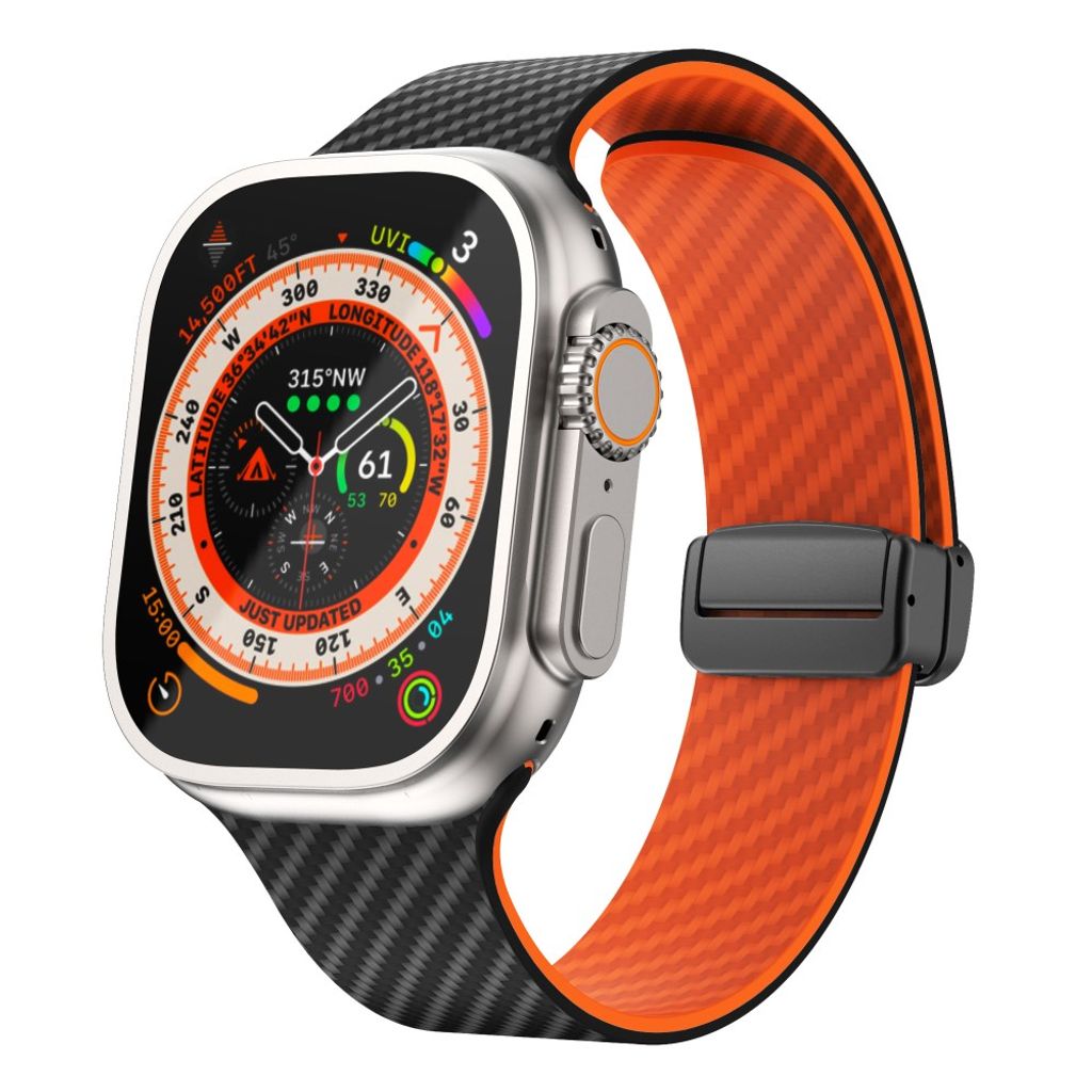 Apple Watch 49 / 46 / 44 / 42mm Klockarmband kolfibertextur - Svart/Orange