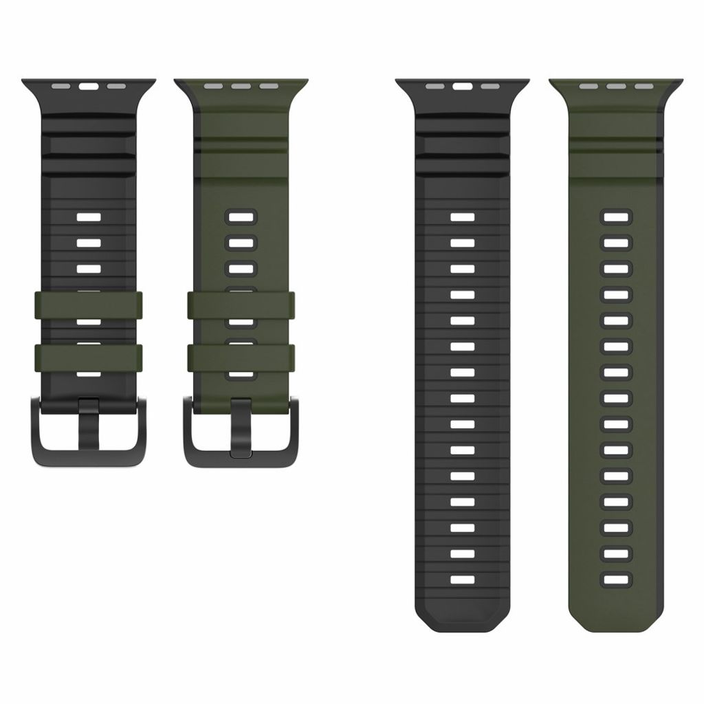 Apple Watch 49/46/44/42mm Tvåfärgat Klockarmband Silikon - Armégrön/Svart