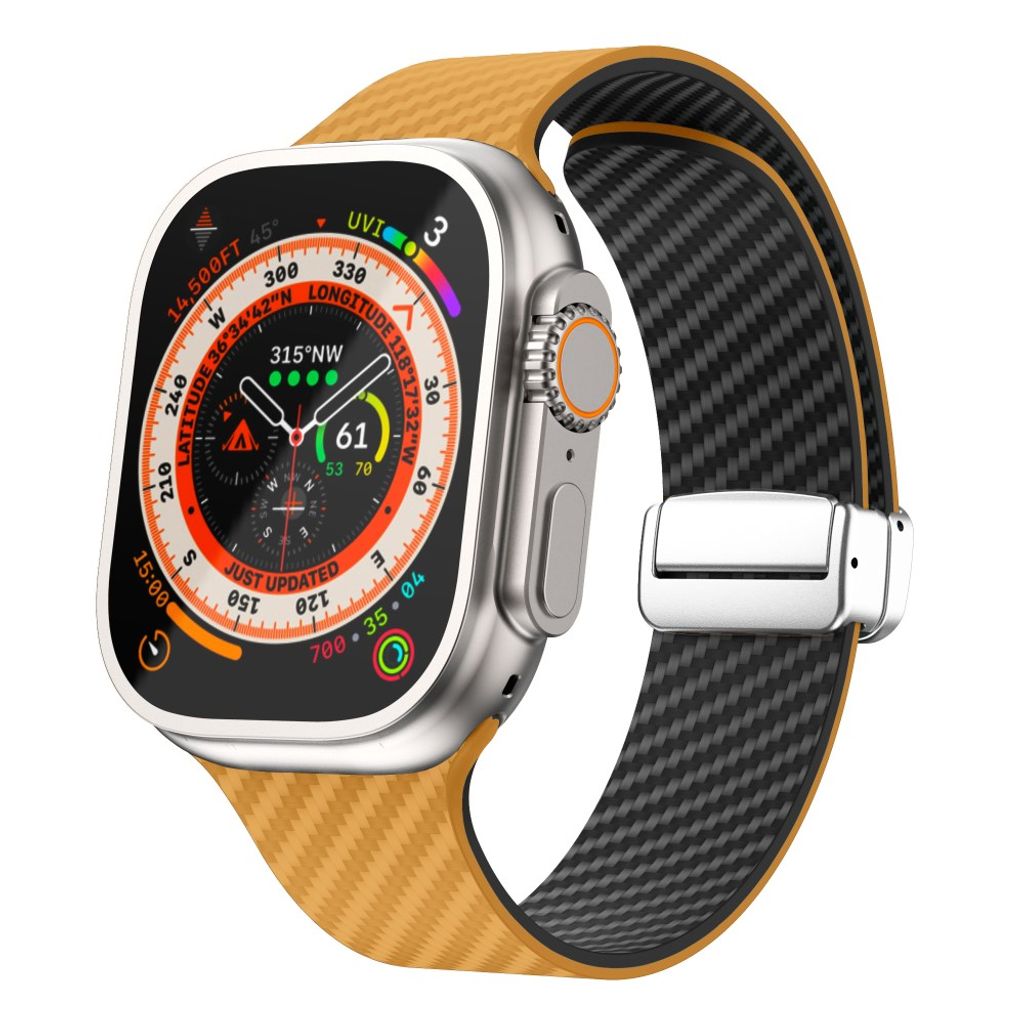 Apple Watch 49 / 46 / 44 / 42mm Klockarmband kolfibertextur - Ljusbrun/Svart