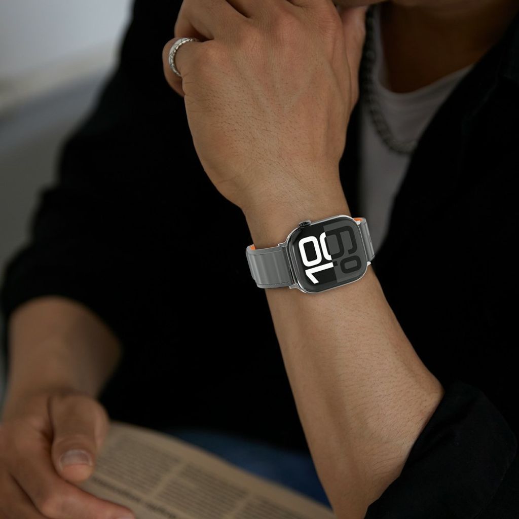 AHASTYLE BO06 Apple Watch 42/41/40/38mm Klockarmband i Läder - Grå/Orange